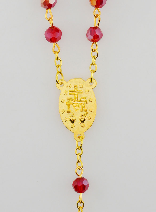 Chapelet Médaille Miraculeuse en Perles Facettées - Rouge (pic 4)