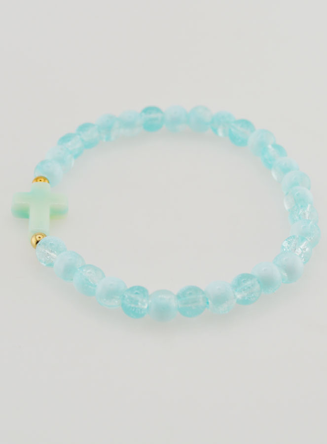 Bracelet Religieux Avec Croix & Perles en Verre Bleu (pic 2)