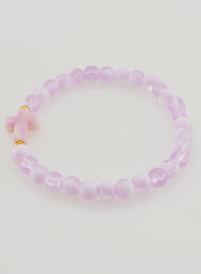 Bracelet Religieux Avec Croix & Perles en Verre Violet (pic 2)