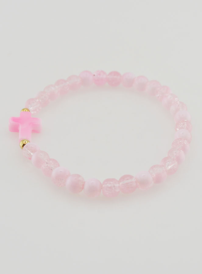 Bracelet Religieux Avec Croix & Perles en Verre Rose (pic 2)