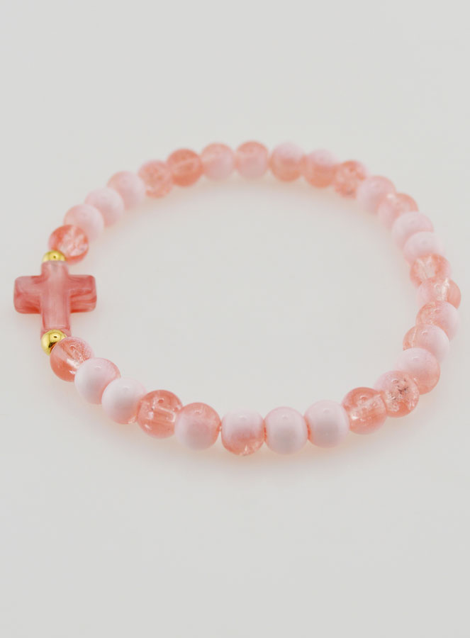 Bracelet Religieux Avec Croix & Perles en Verre Rouge (pic 2)