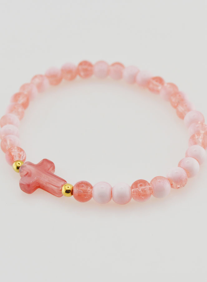 Bracelet Religieux Avec Croix & Perles en Verre Rouge (pic 3)