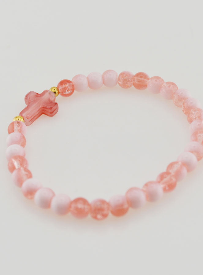 Bracelet Religieux Avec Croix & Perles en Verre Rouge (pic 4)