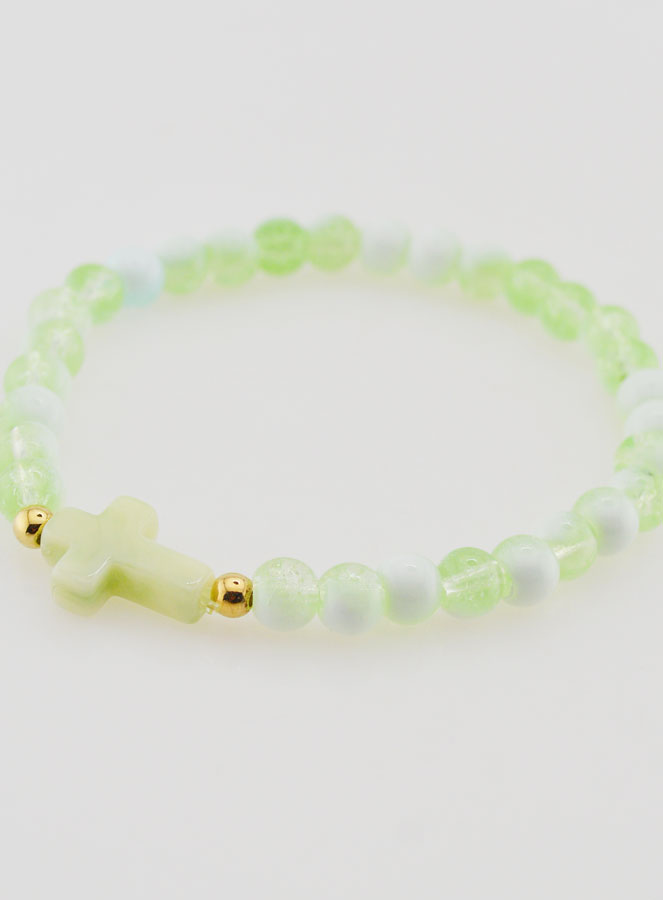 Bracelet Religieux Avec Croix & Perles en Verre Vert (pic 3)