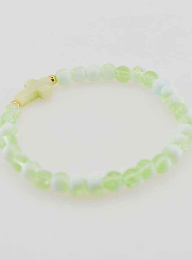 Bracelet Religieux Avec Croix & Perles en Verre Vert (pic 4)