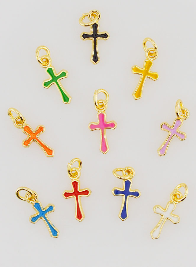 Lot de 10 Breloques Mini Croix Multicolores 10mm (pic 1)
