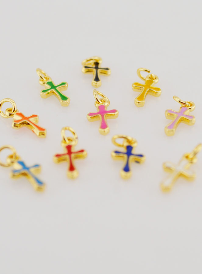 Lot de 10 Breloques Mini Croix Multicolores 10mm (pic 4)