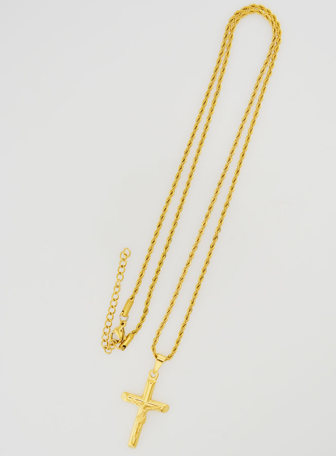 Collier Religieux Croix du Christ en Inox Doré (pic 2)