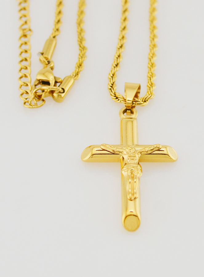 Collier Religieux Croix du Christ en Inox Doré (pic 3)
