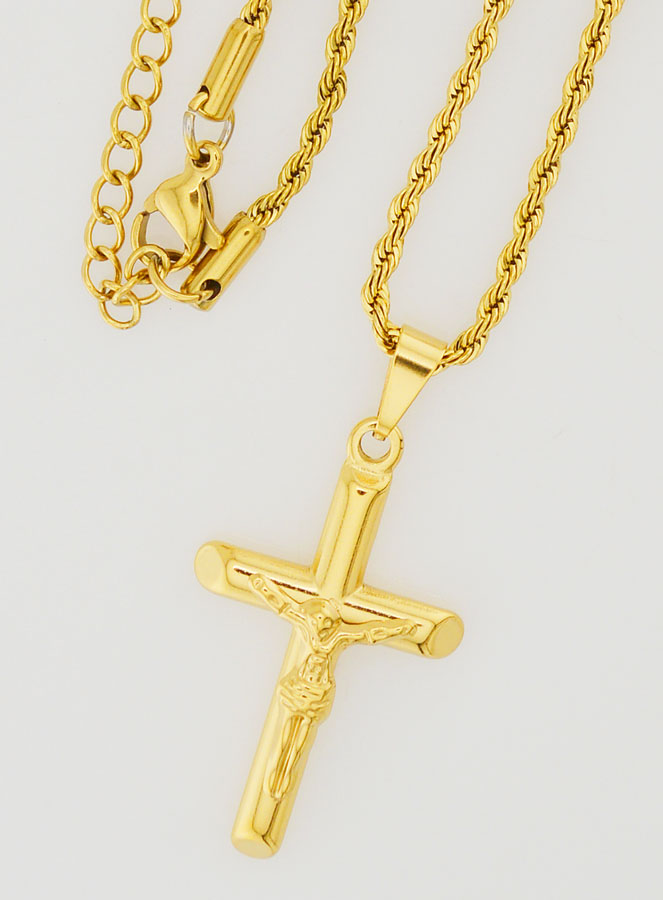 Collier Religieux Croix du Christ en Inox Doré (pic 4)