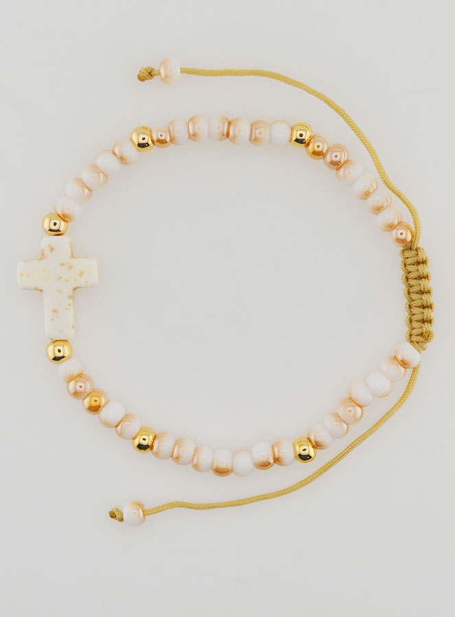 Bracelet Religieux en Perles de Verre & Croix (pic 1)