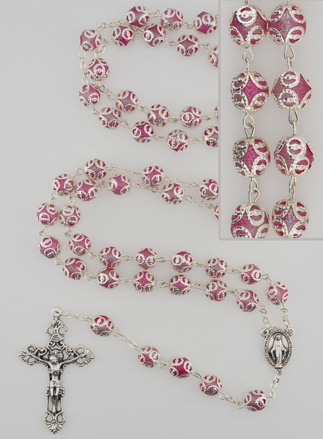 Chapelet en Perles Roses - Miraculeuse et Croix Baroque (pic 1)