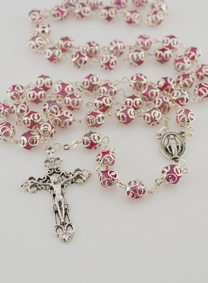 Chapelet en Perles Roses - Miraculeuse et Croix Baroque (pic 2)