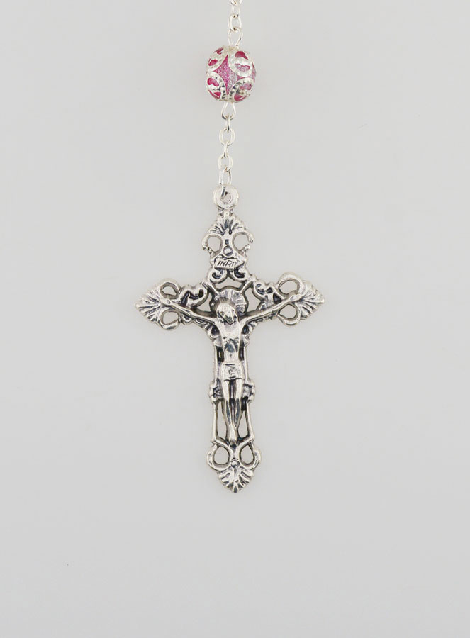 Chapelet en Perles Roses - Miraculeuse et Croix Baroque (pic 3)