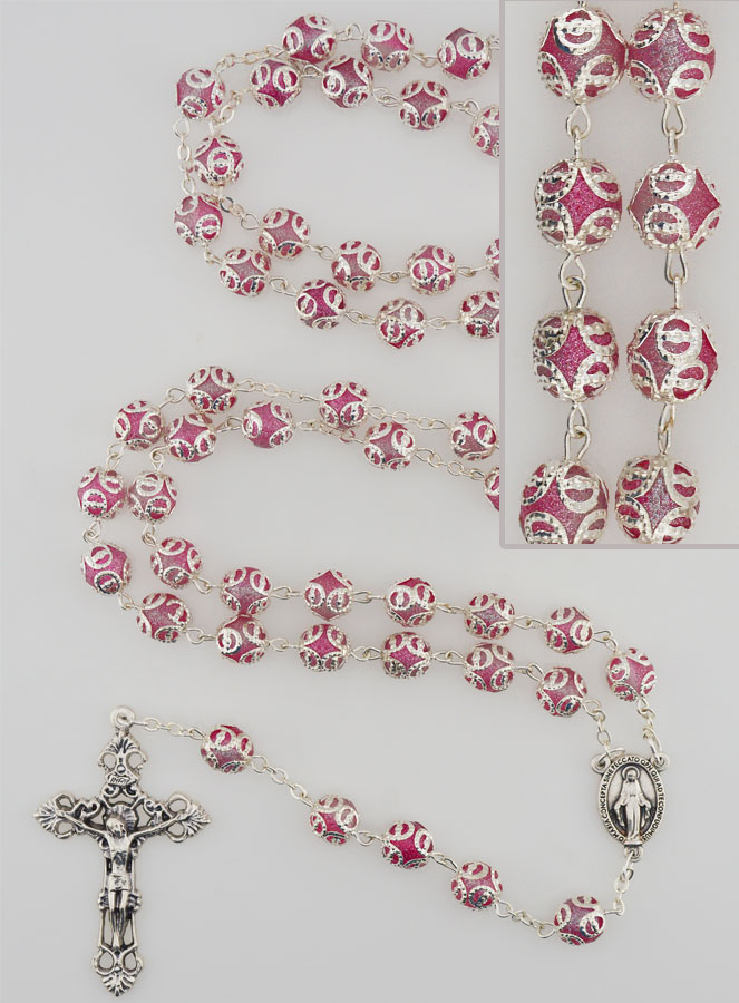 Chapelet Vierge Miraculeuse & Croix Baroque - Rose (pic 1)