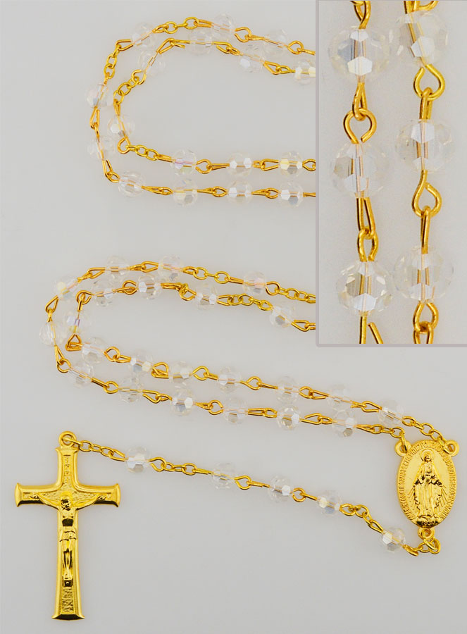 Chapelet en Cristal Blanc &  Médaille Miraculeuse (pic 1)