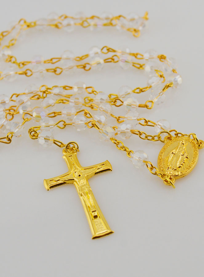 Chapelet en Cristal Blanc &  Médaille Miraculeuse (pic 2)