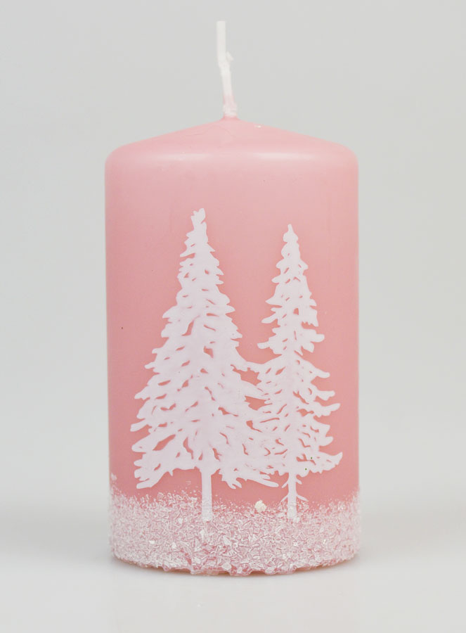 Bougie de Noël Sapins Enneigés - Rose Poudré (pic 1)
