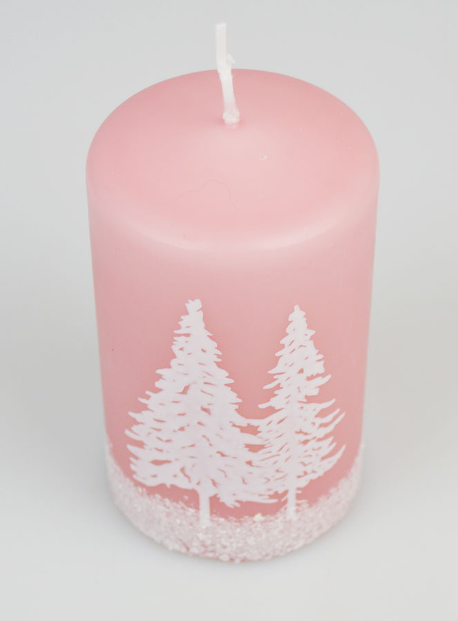 Bougie de Noël Sapins Enneigés - Rose Poudré (pic 2)