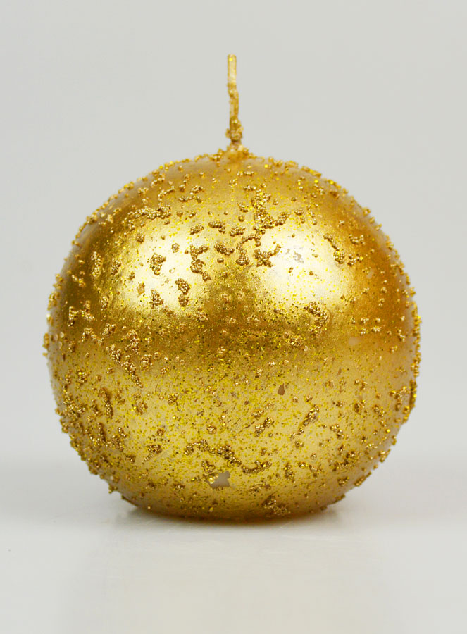 Bougie de Noël Boule à Paillettes 8cm - Or Antique (pic 1)