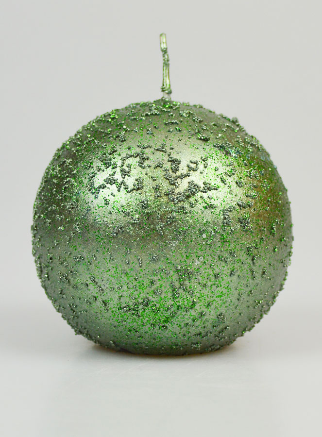 Bougie de Noël Boule à Paillettes 8cm - Vert Sapin (pic 1)