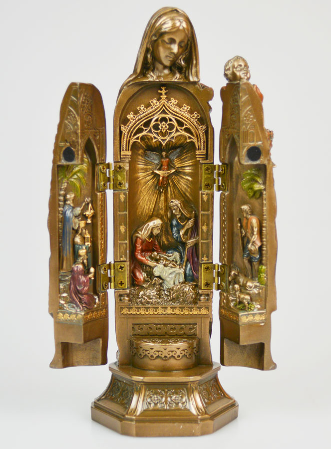 Statue Religieuse Triptyque Vierge à l'Enfant en Bronze - 20cm (pic 1)