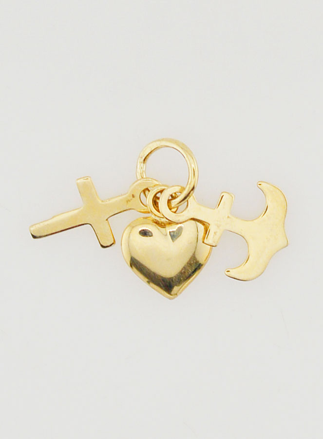 Pendentif Or 9cts Ancre, Coeur & Croix - 10mm (pic 1)