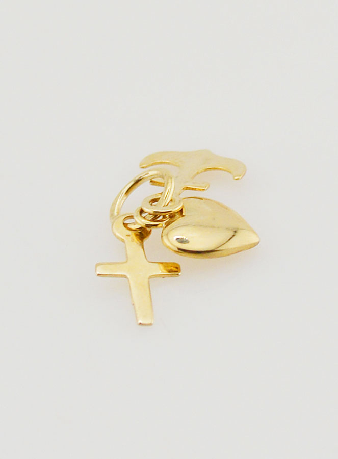 Pendentif Or 9cts Ancre, Coeur & Croix - 10mm (pic 3)