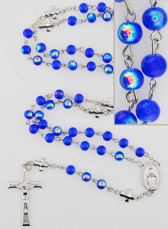 Chapelet Médaille Miraculeuse & Perles Chromées - Bleu Nuit (pic 1)
