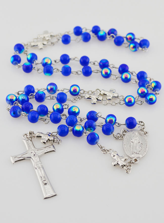 Chapelet Médaille Miraculeuse & Perles Chromées - Bleu Nuit (pic 2)