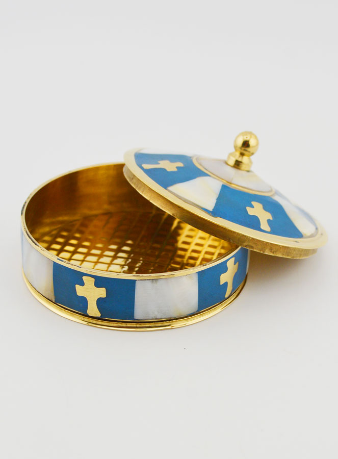 Boîte à Chapelet Artisanale Laiton & Nacre - Bleu (pic 2)