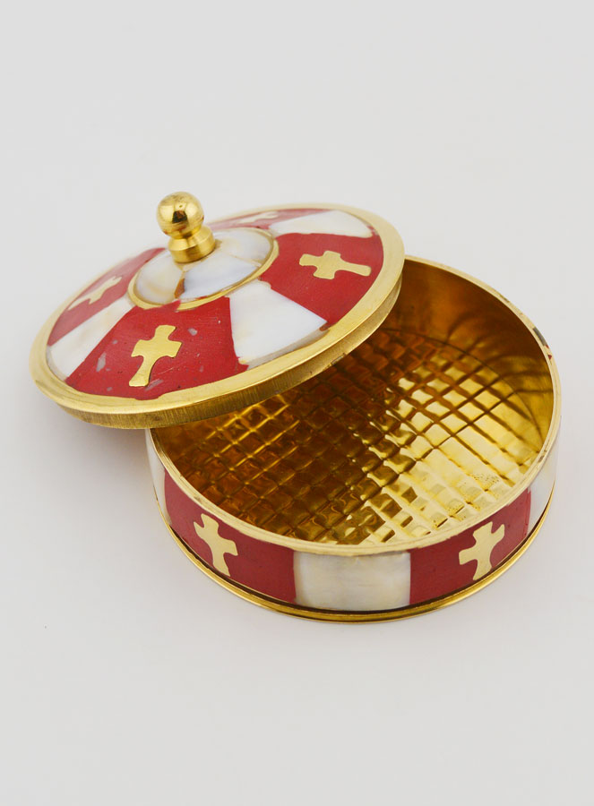 Boîte à Chapelet Artisanale Laiton & Nacre - Rouge (pic 3)