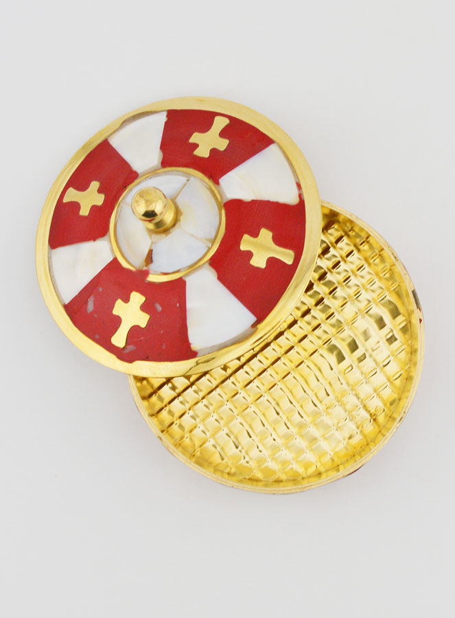 Boîte à Chapelet Artisanale Laiton & Nacre - Rouge (pic 4)