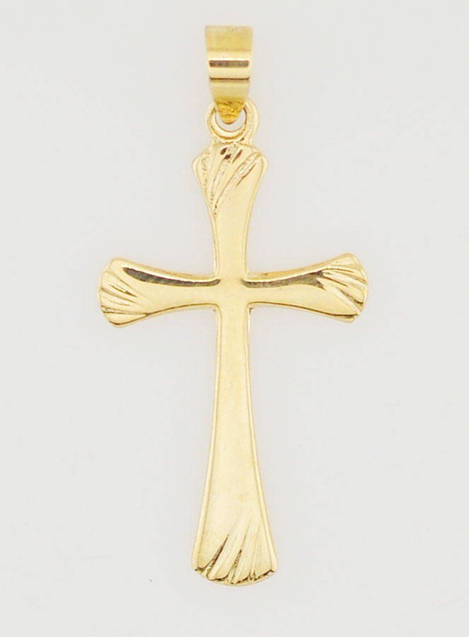 Pendentif Croix Striée 22mm - Or 9ct (pic 1)