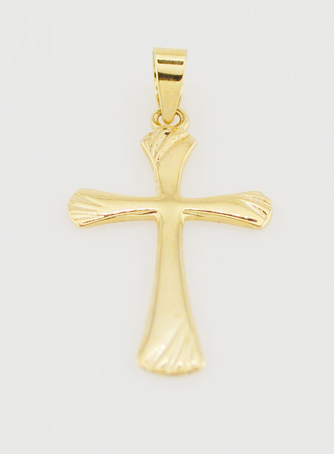 Pendentif Croix Striée 22mm - Or 9ct (pic 2)