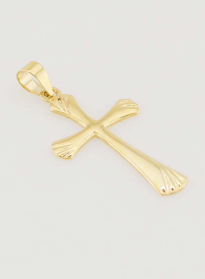 Pendentif Croix Striée 22mm - Or 9ct (pic 3)