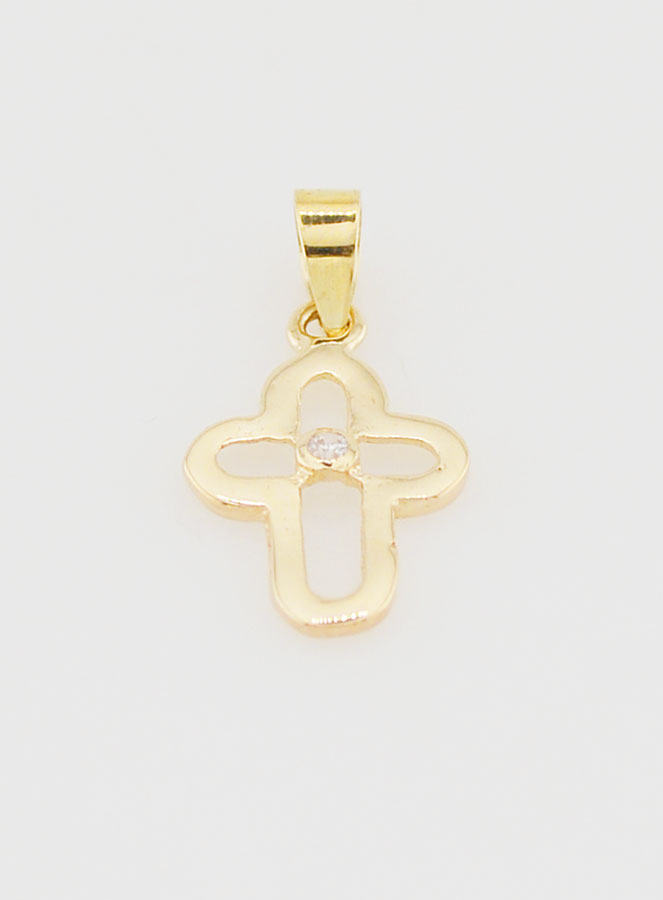 Pendentif Croix Ajourée en or 9K & Pierre - 15mm (pic 2)