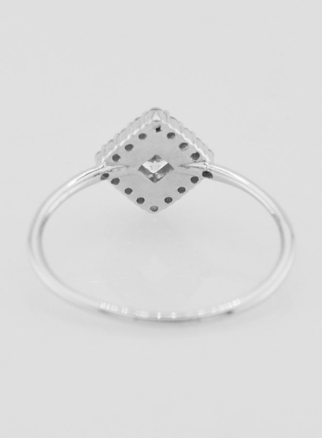 Bague Solitaire Losange Argent Rhodié et Zircons - T56 (pic 4)