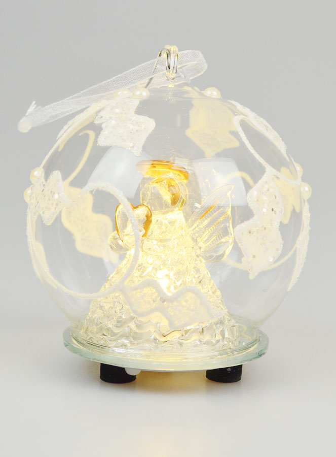 Boule de Noël Lumineuse Ange en Verre - 8cm (pic 2)