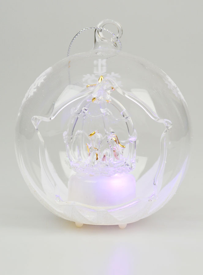 Boule de Noël Lumineuse en Verre 10cm - Nativité (pic 1)