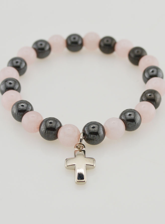 Bracelet en Pierres Naturelles - Quartz Rose & Hématite (pic 2)