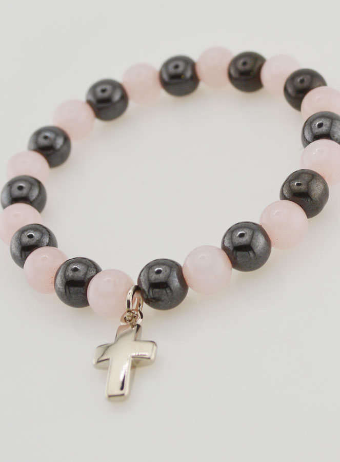 Bracelet en Pierres Naturelles - Quartz Rose & Hématite (pic 4)