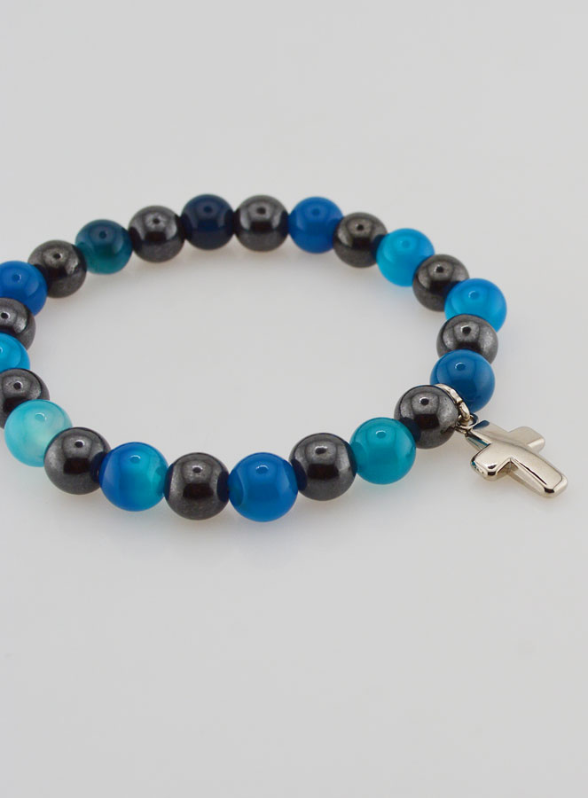 Bracelet En Pierres Naturelles - Agate Bleue & Hématite 8mm (pic 4)