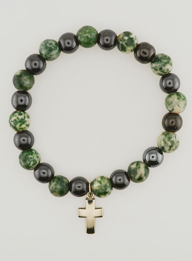 Bracelet Avec Croix - Agate Arbre & Hématite 8mm (pic 1)