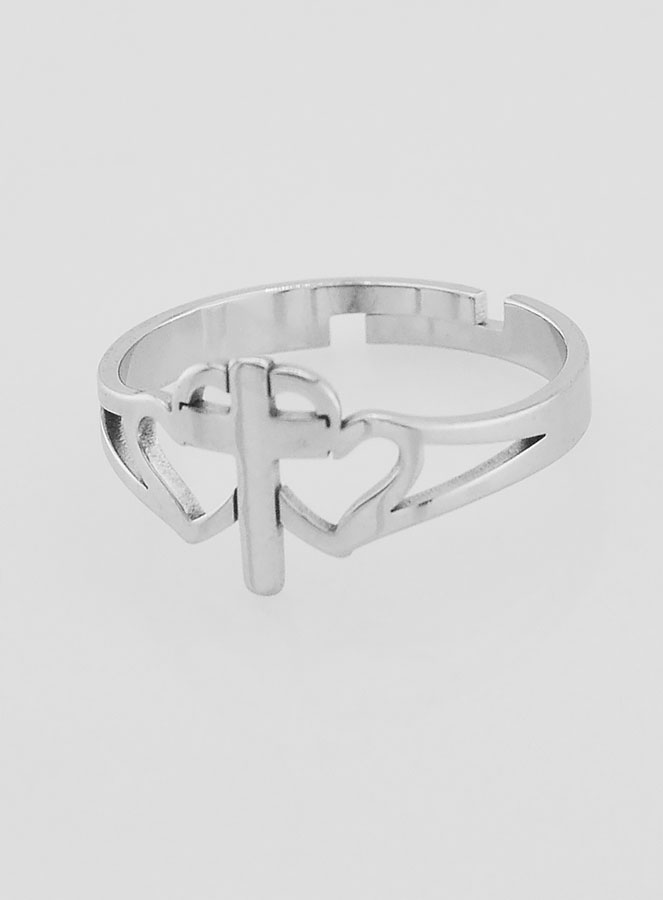 Bague Religieuse Croix & Coeurs Ajustable (pic 3)