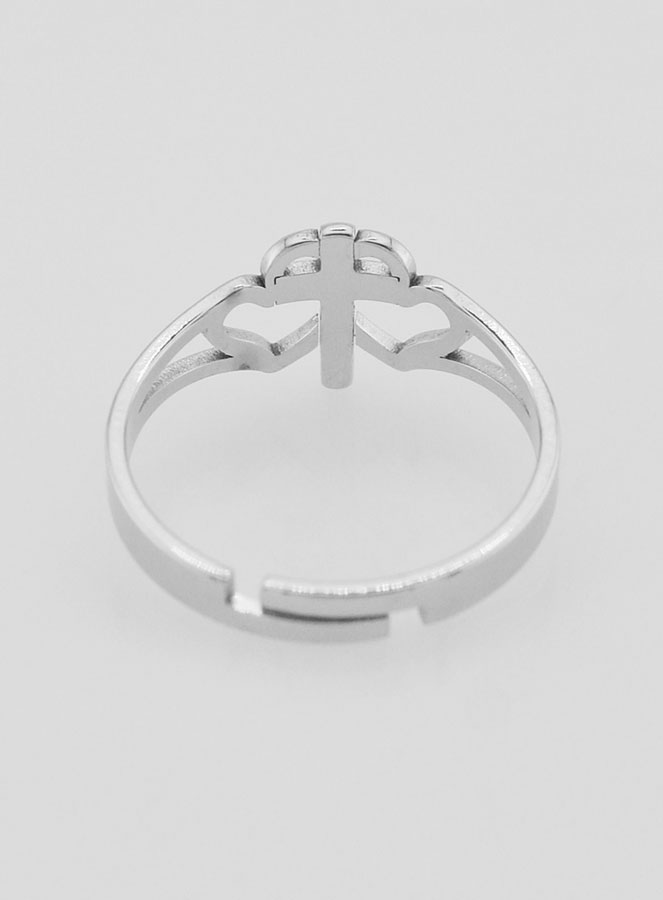 Bague Religieuse Croix & Coeurs Ajustable (pic 4)