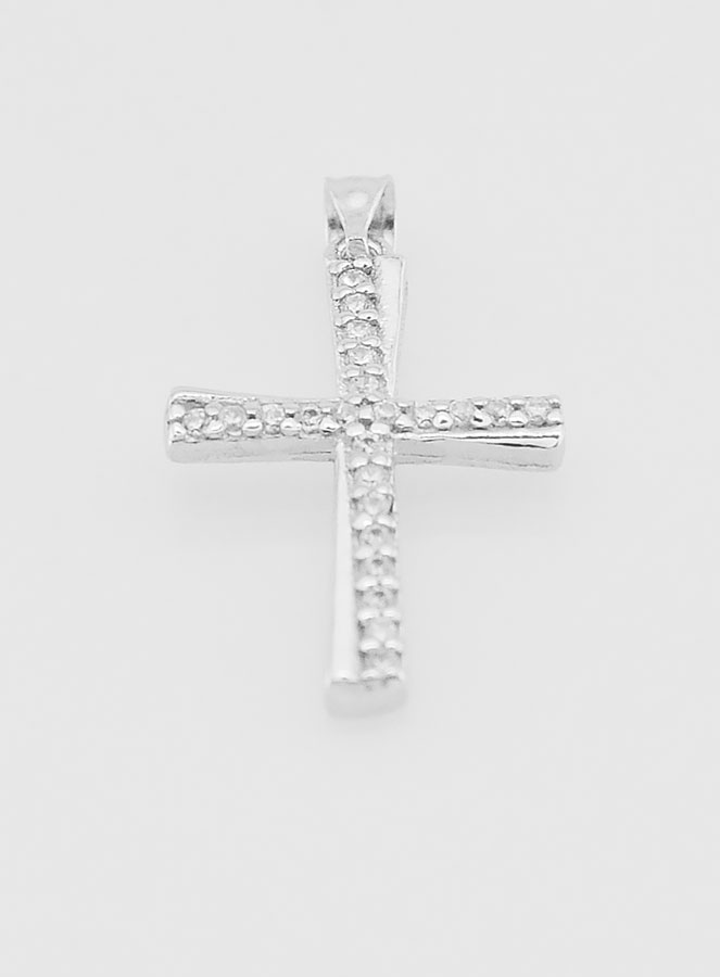 Pendentif Croix Argent & Diamants - 20mm (pic 2)