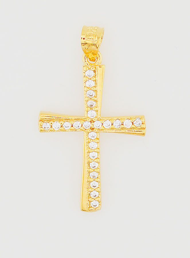 Pendentif Croix Plaqué Or & Zircons - 20mm (pic 1)