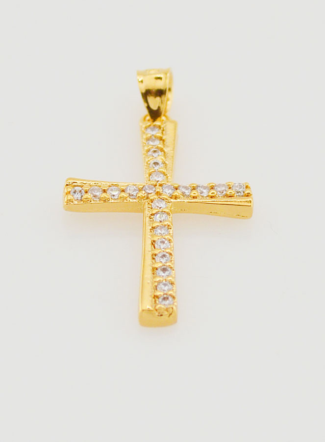 Pendentif Croix Plaqué Or & Zircons - 20mm (pic 2)