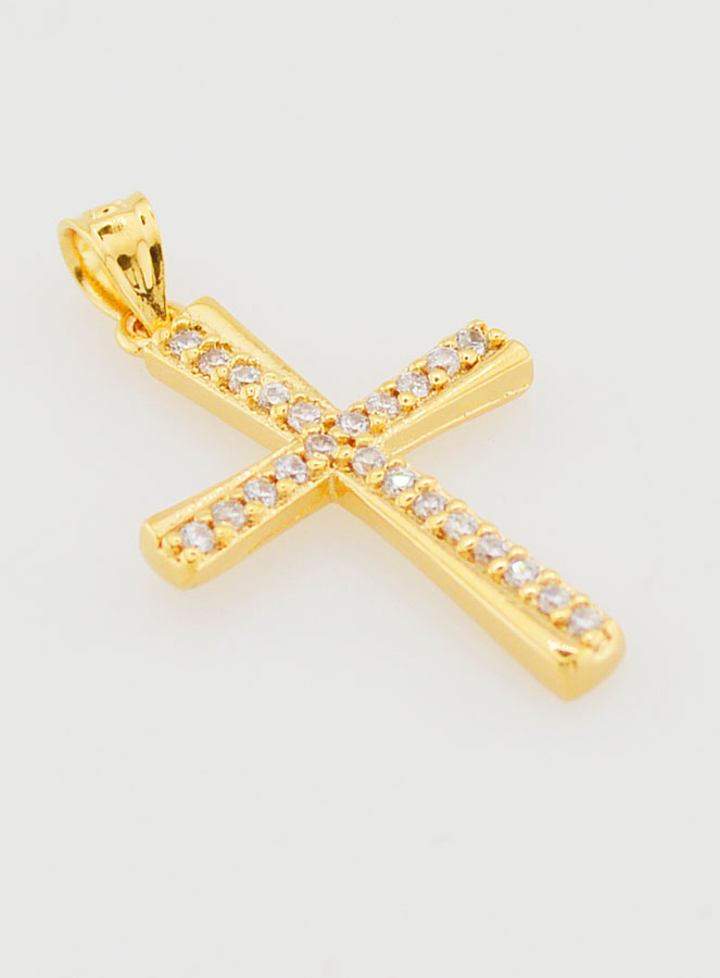 Pendentif Croix Plaqué Or & Zircons - 20mm (pic 3)